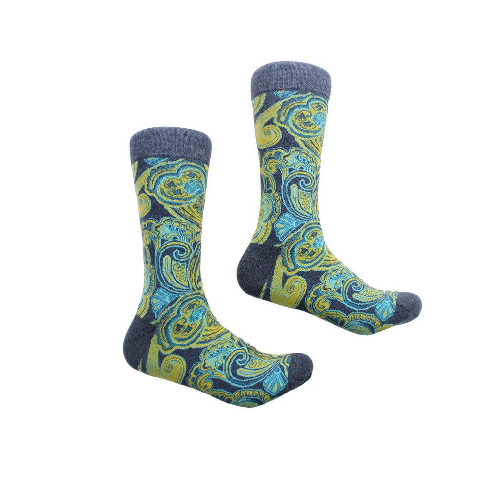 Cyprus 1 | Yellow Teal & Blue Paisley | Sock (SIZE 7-9)