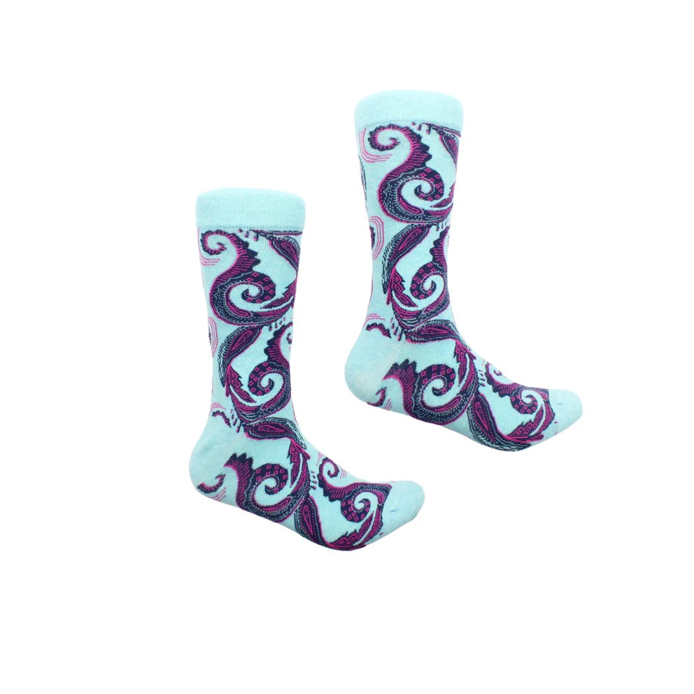 Cook Island 1 | Seafoam Navy & Fuchsia Paisley | Sock (SIZE 7-9)