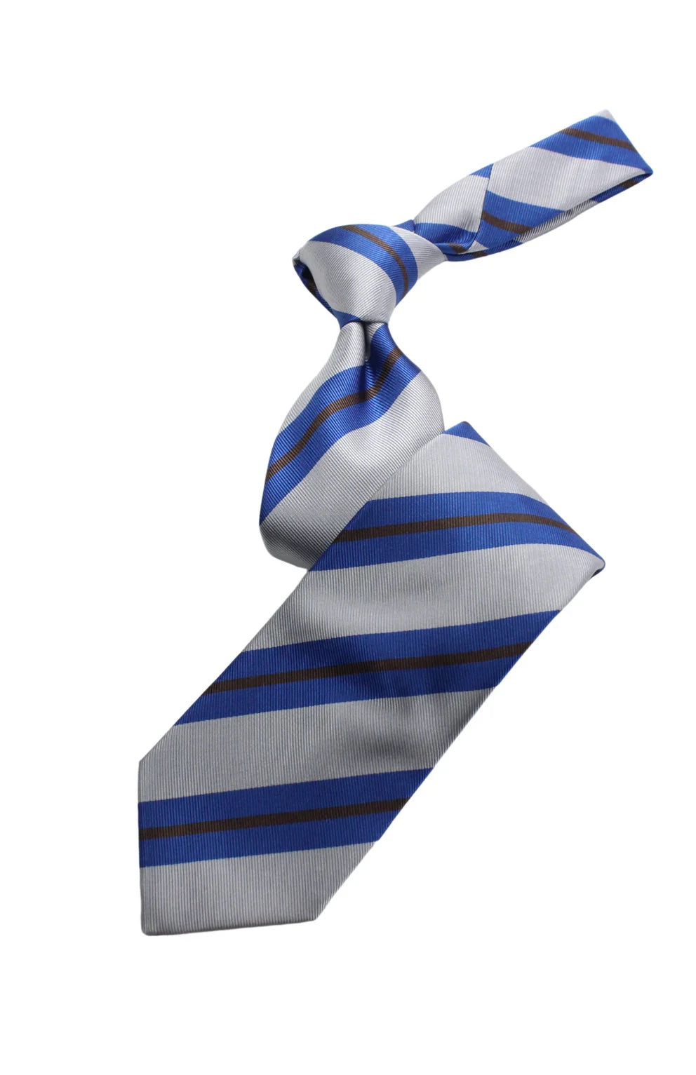 Cario Stripe A8 | Grey/Royal Blue/Brown | Tie & Pocket Square