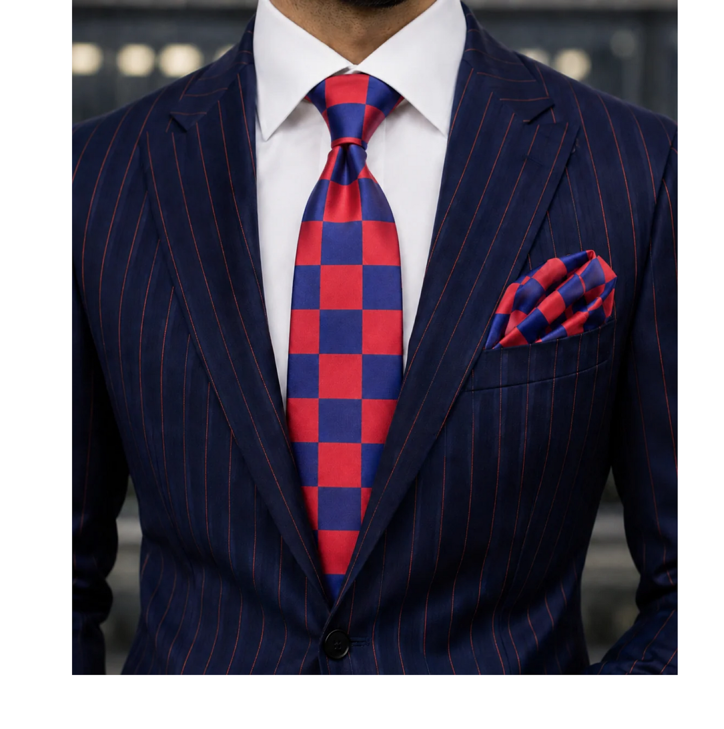 CHESS A10 | NAVY & RED | TIE & POCKET SQAURE