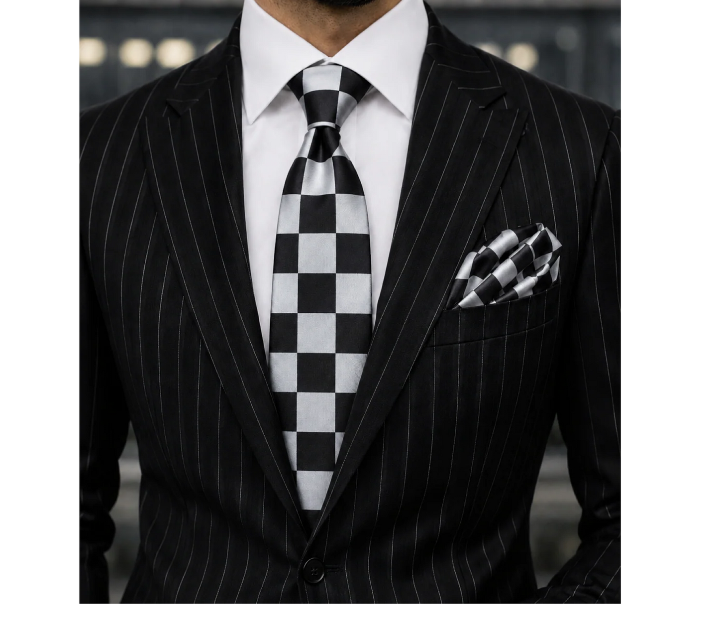 CHESS A1 | BLACK & SILVER | TIE & POCKET SQAURE