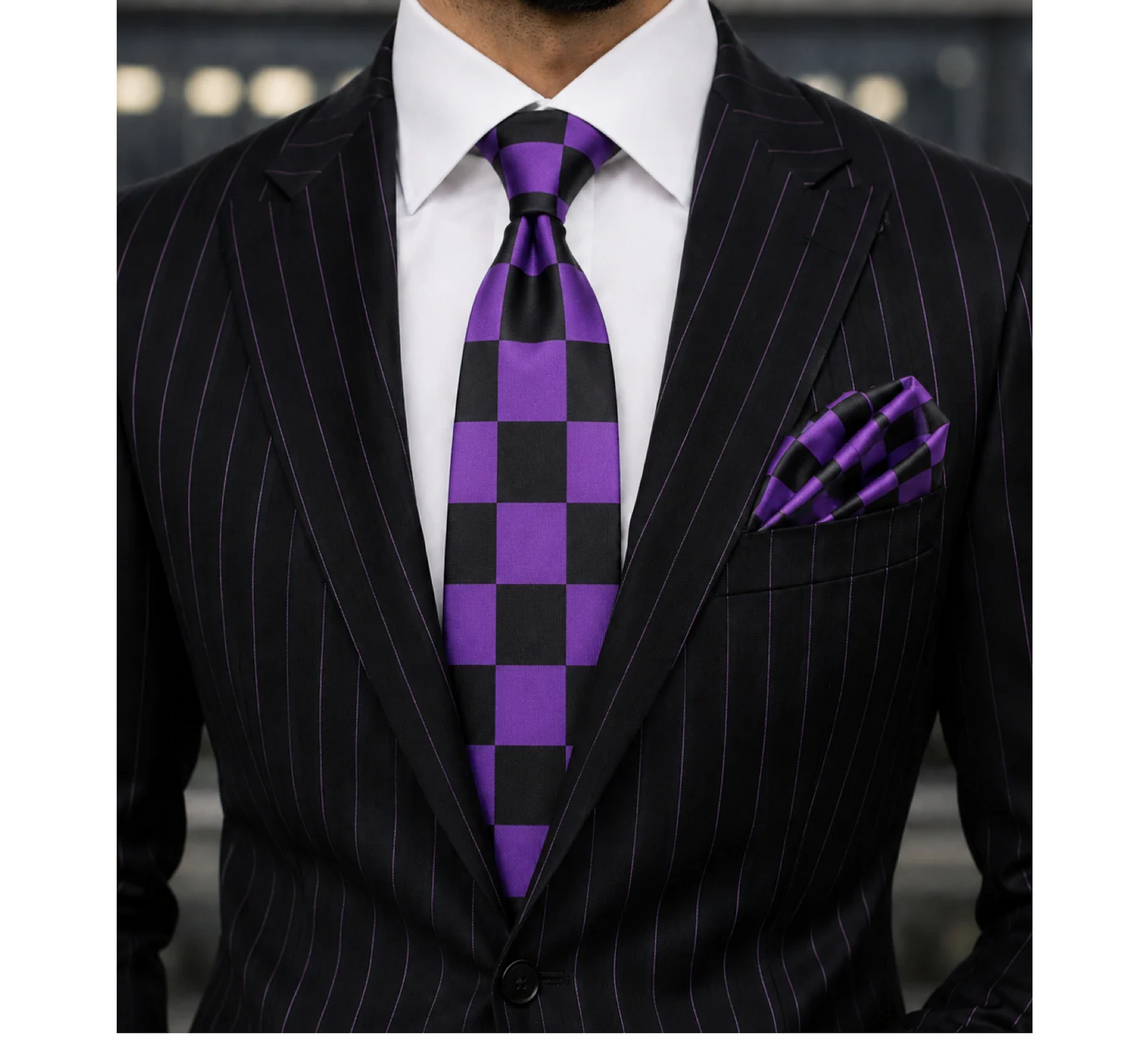 CHESS A4 | BLACK & PURPLE | TIE & POCKET SQAURE