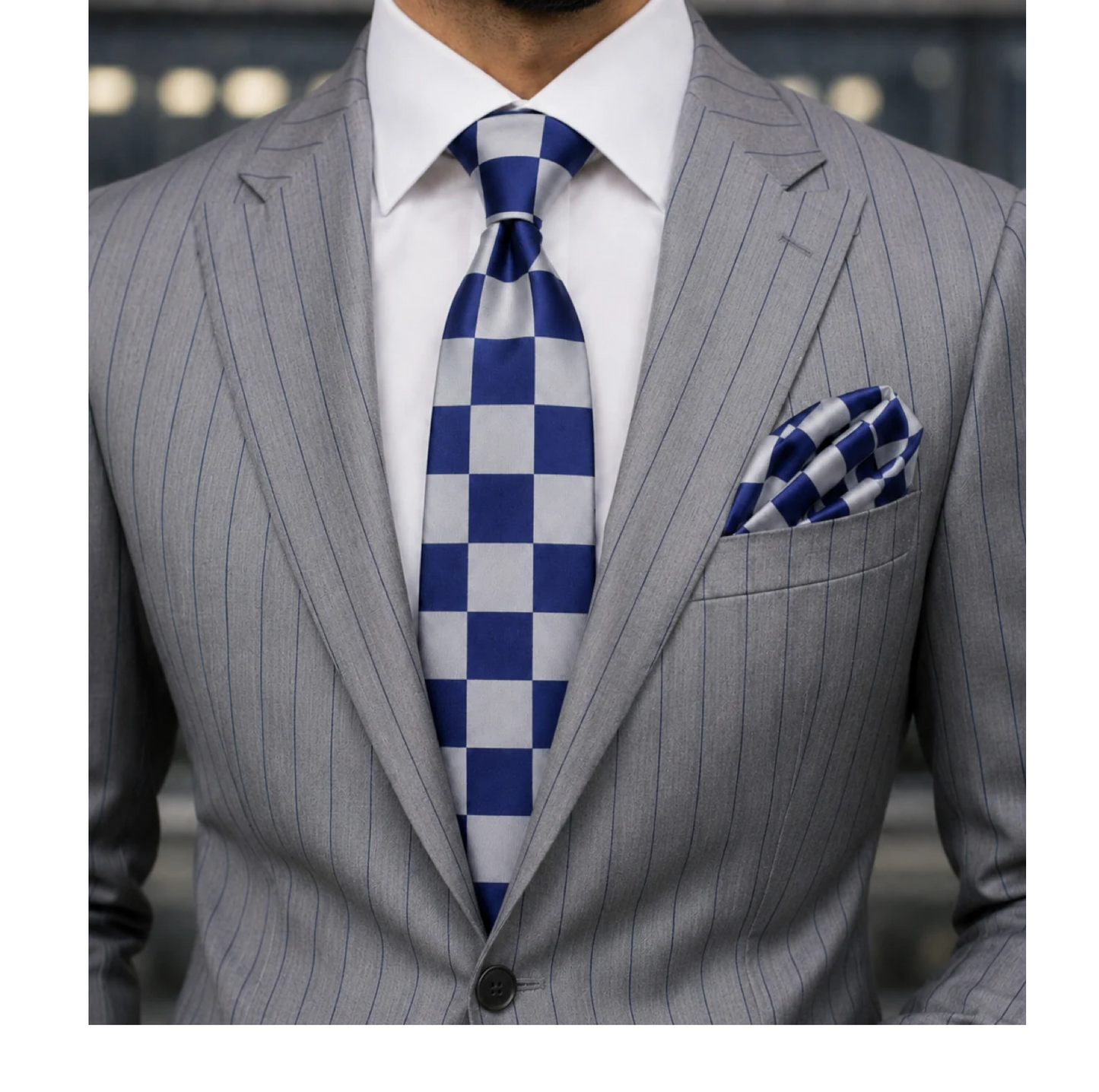 CHESS A7 | NAVY & LT GREY | TIE & POCKET SQAURE