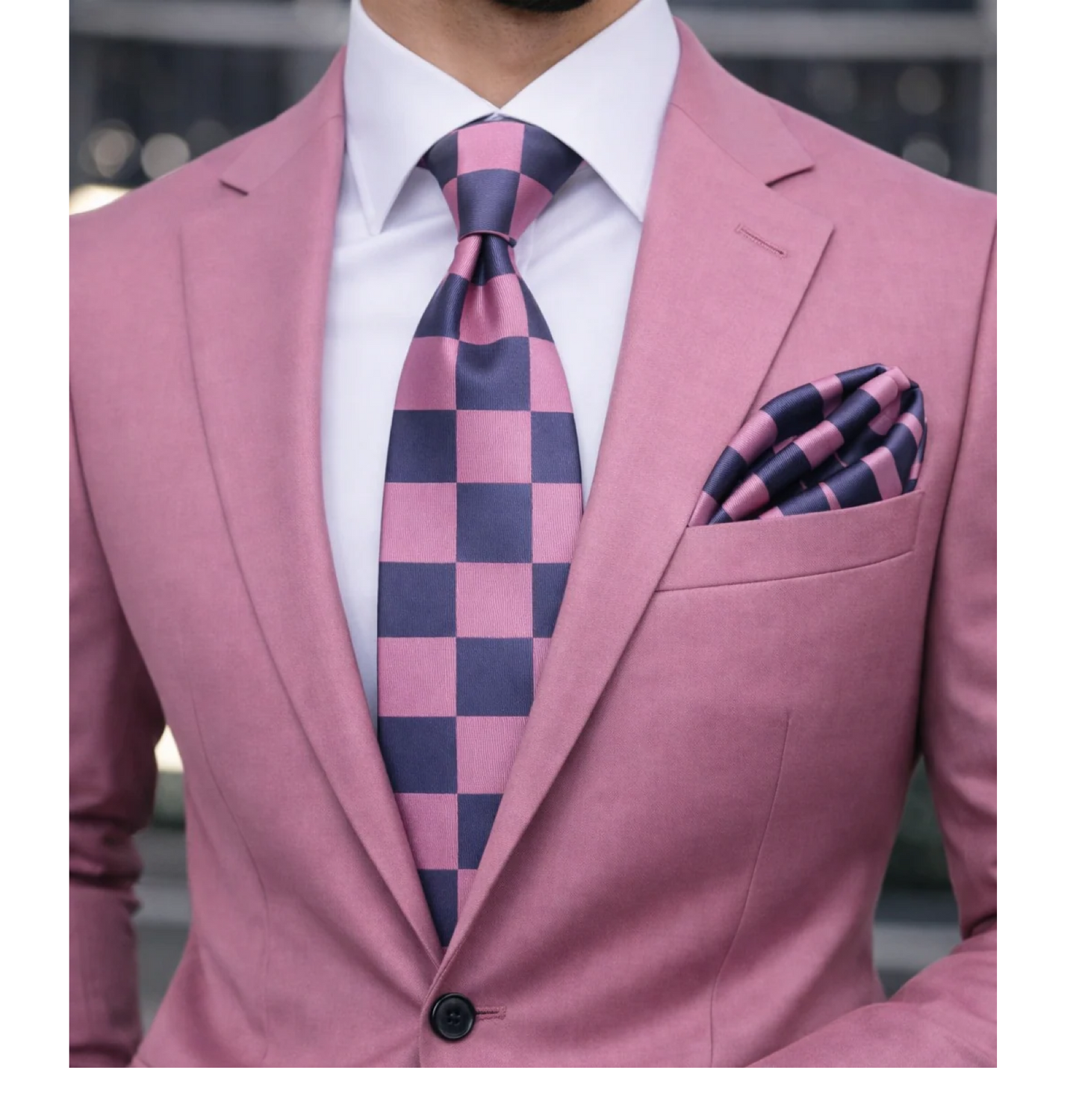 CHESS B2 | GREY & PINK | TIE & POCKET SQAURE