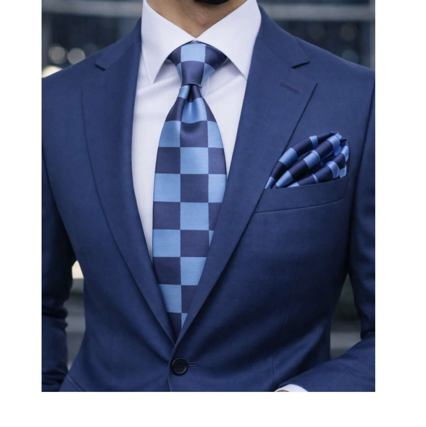 CHESS B3 | GREY & LT BLUE | TIE & POCKET SQAURE