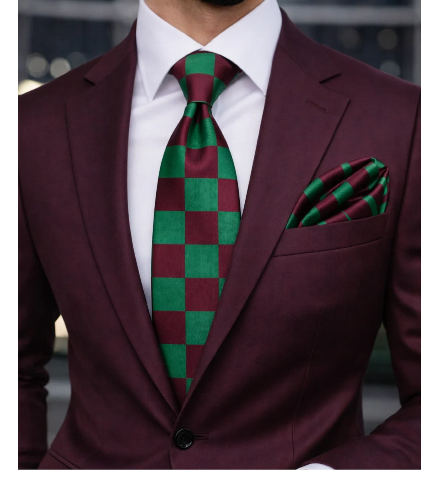 CHESS C1 | WINE & GREEN | TIE & POCKET SQAURE
