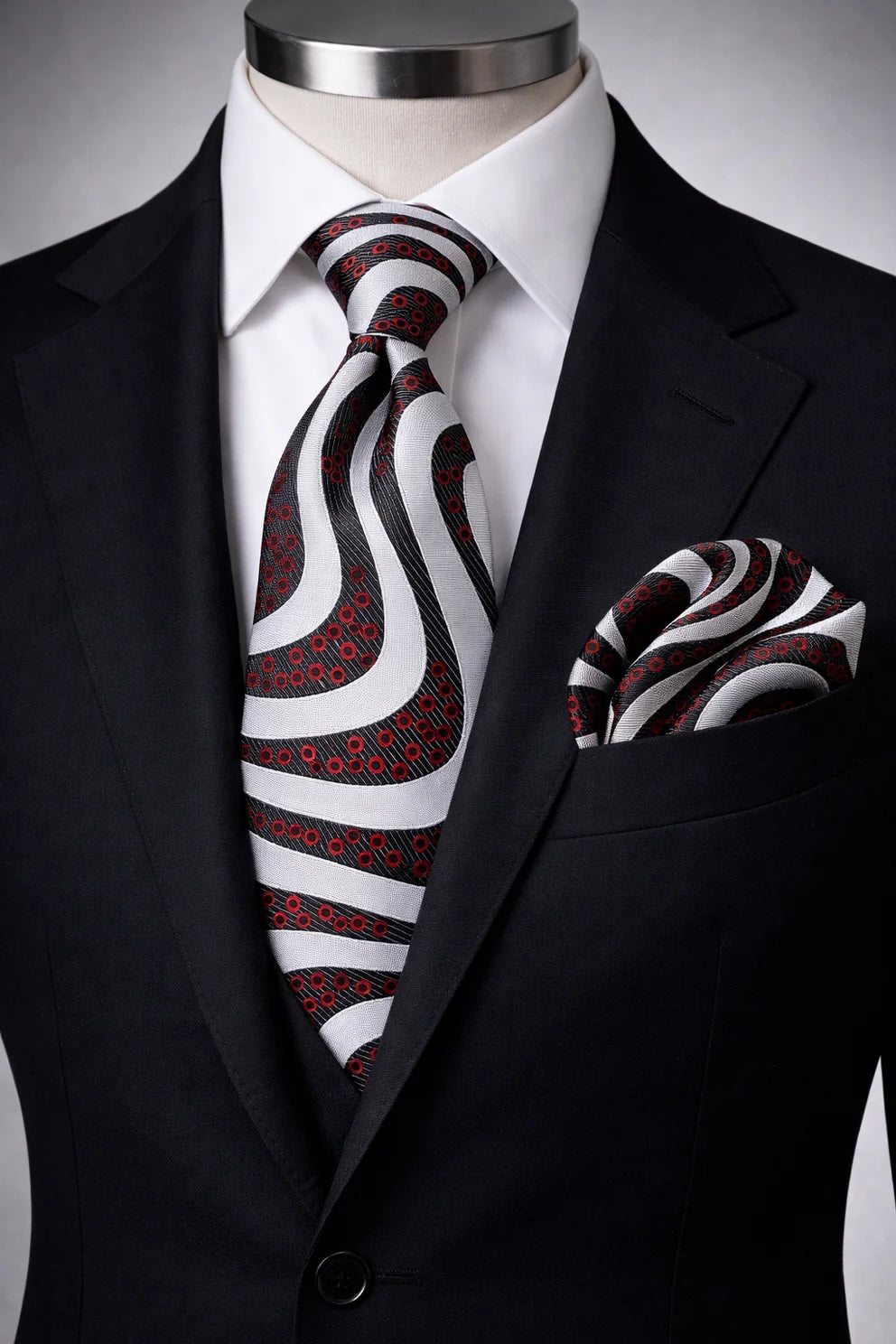 CORLEONE 2 | SILVER & BLACK | TIE & POCKET SQUARE