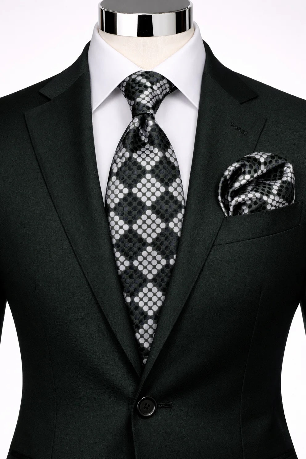ENZO 8 | HUNTER GREEN/BLK/WHITE | TIE & POCKET SQAURE
