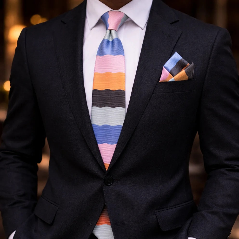HYMAN ROTH C4 | BLK/BLUE/ORANGE/PINK | TIE & POCKET SQUARE