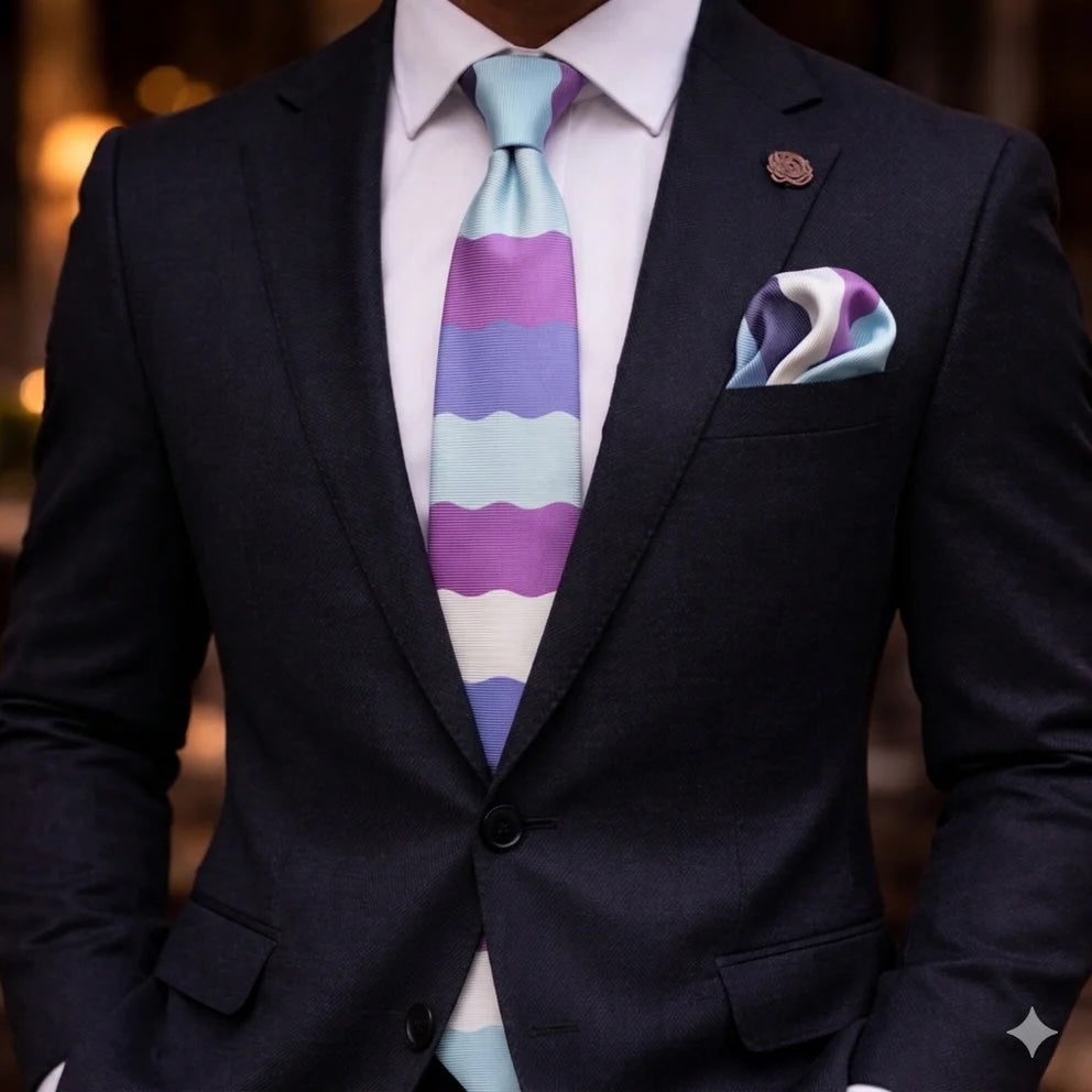HYMAN ROTH C7 | NAVY/SEAFOAM/PURPLE | TIE & POCKET SQUARE
