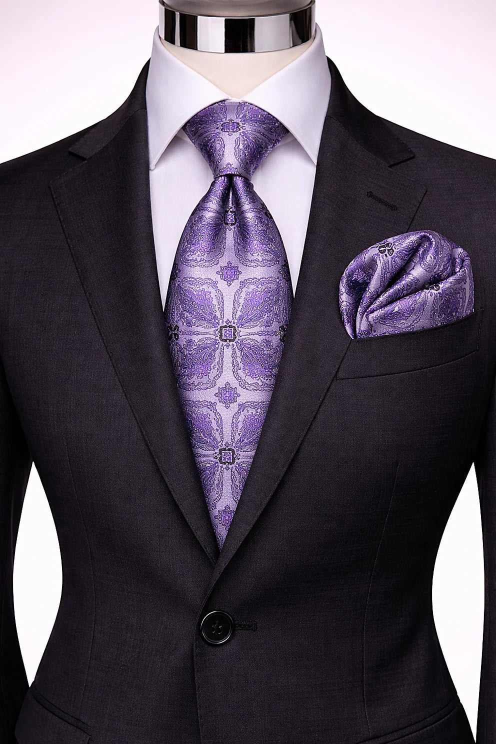 LUCA BRASI 5 | GREY & LAVENDER | TIE & POCKET SQUARE