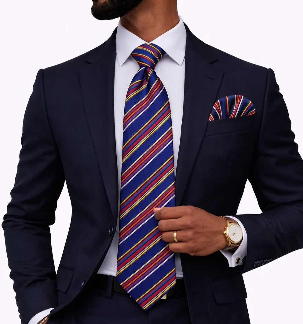 LUXOR STRIPE A10 | MULTI COLOR ROYAL | TIE & POCKET SQAURE