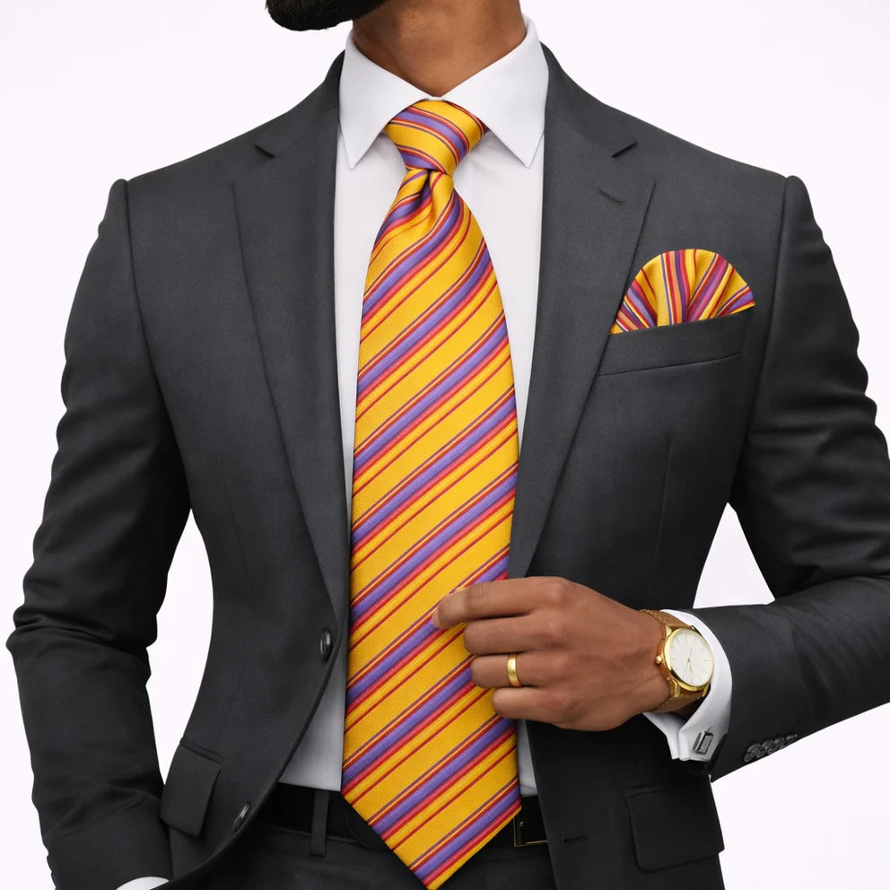 LUXOR STRIPE A9 | MULTI COLOR YELLOW 2 | TIE & POCKET SQAURE