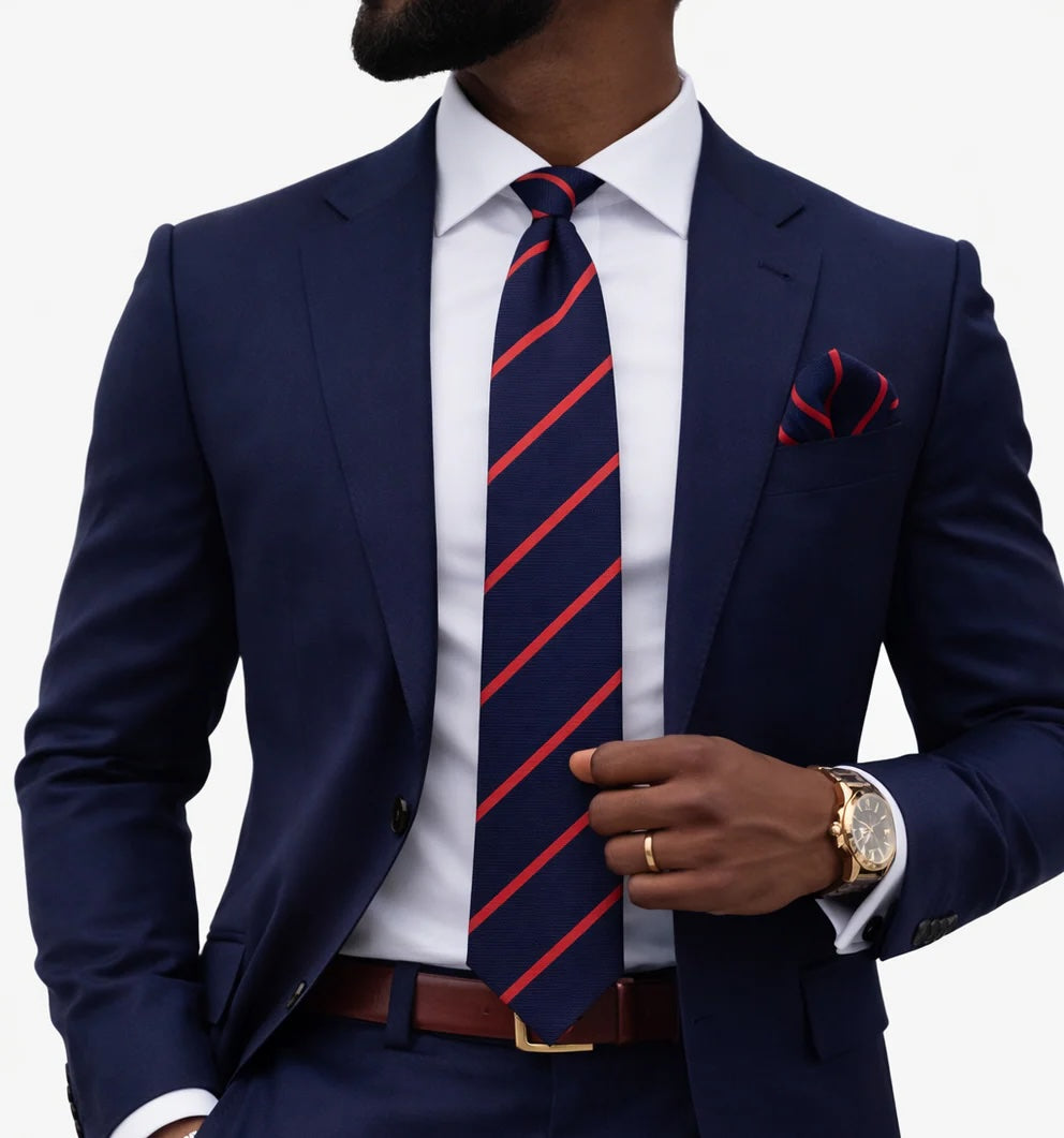 POWER STRIPE A9 | NAVY & RED | TIE & POCKET SQUARE