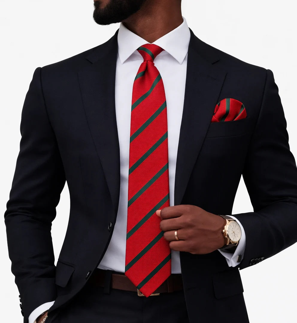 POWER STRIPE B2 | RED & GREEN | TIE & POCKET SQAURE