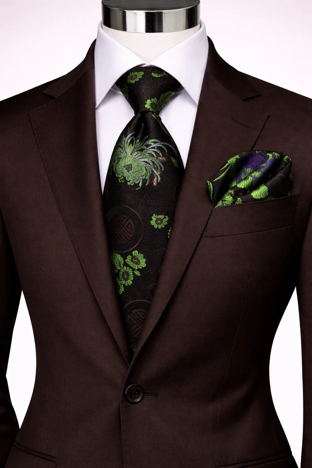 SHANGHAI 10 | CHOCOLATE & GREEN | TIE & POCKET SQUARE