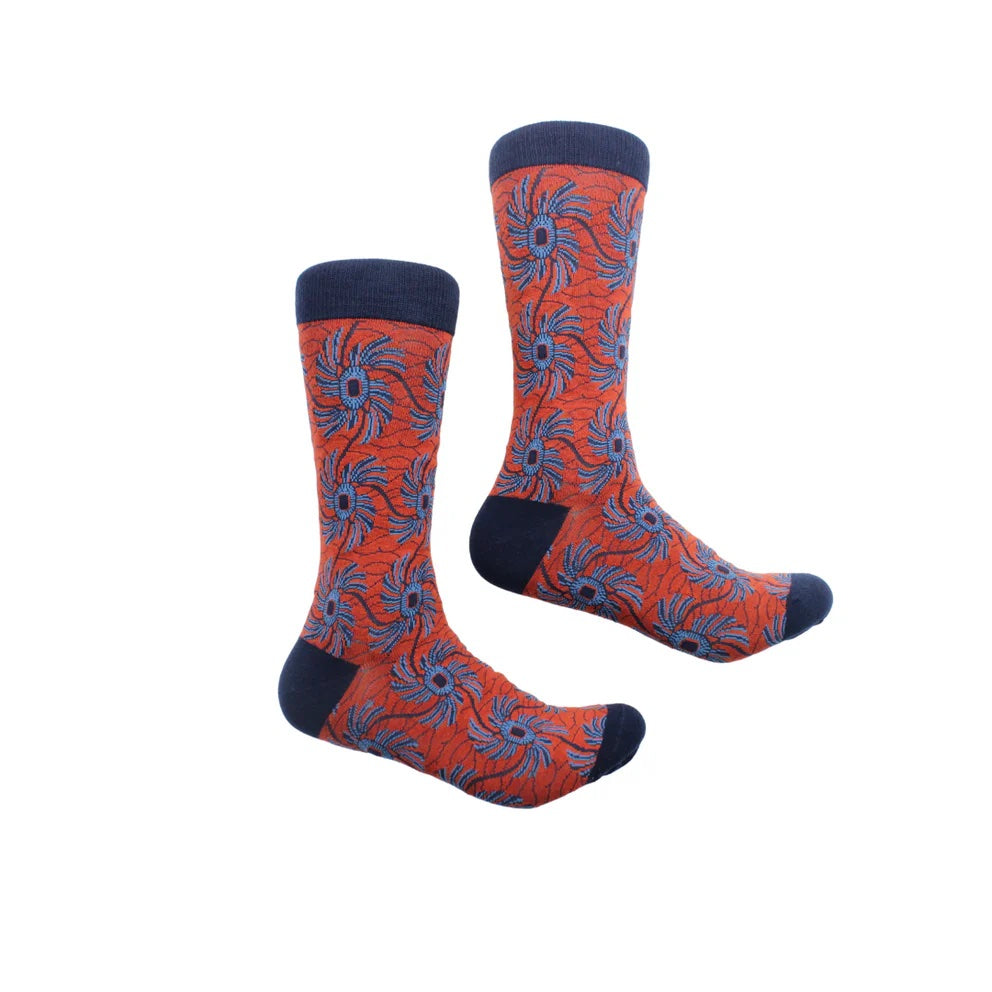 Sunwave 1 | Burnt Orange & Blue Geometric | Sock