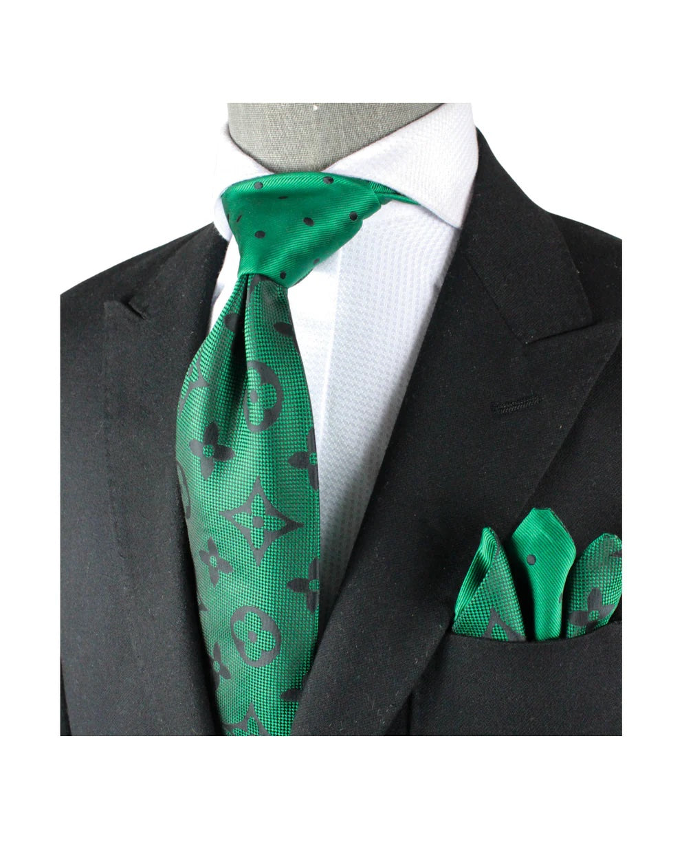 LV Pindot B8 | Green & Black | Tie & Pocket Square