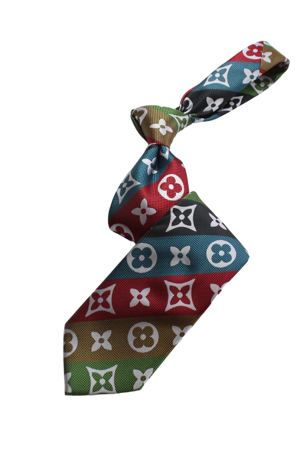 LV Stripe A9 | Black/Red/Turquoise/Tan | Tie & Pocket Square