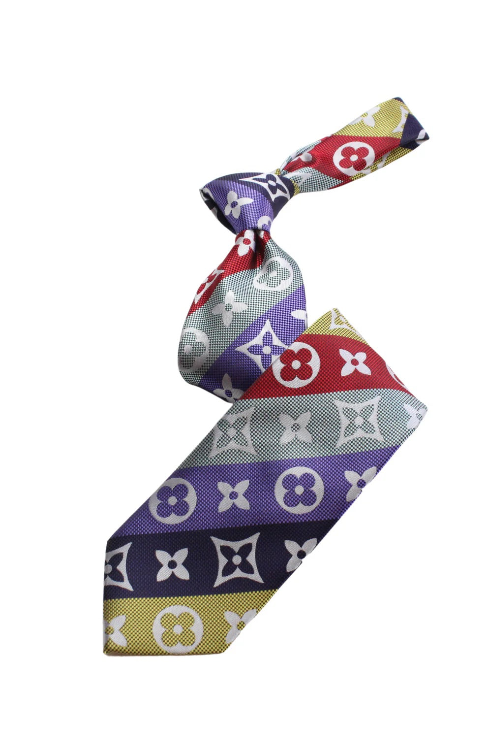 Lv Stripe A2 | Purple/Yellow/Red/Grey | Tie & Pocket Square