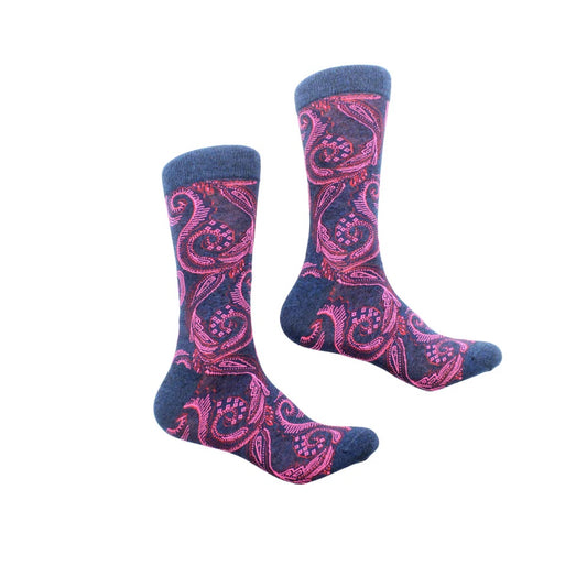 Rwanda 1 | Denim Pink & Red Paisley | Sock (SIZE 7-9)