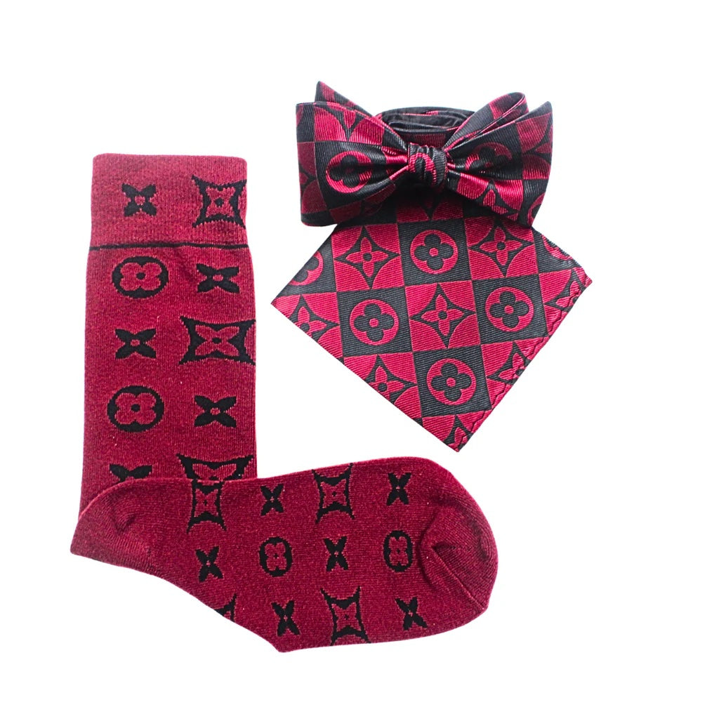 LV Square 12 & LV B7 | Wine | Bowtie & Sock Combo