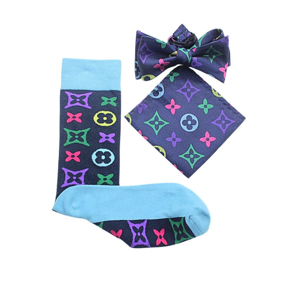 LV 8 | Navy Multicolor | Bowtie & Sock Combo