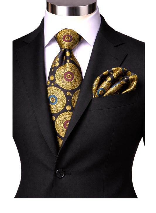 ANTHONY 1 | BLACK & GOLD | TIE & POCKET SQAURE