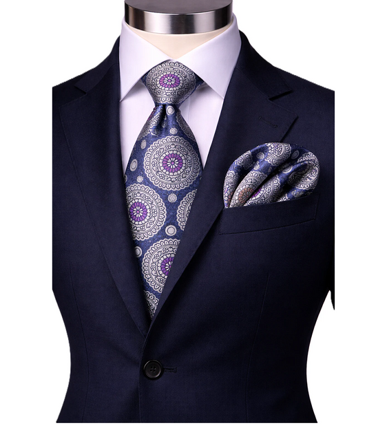 ANTHONY 2 | NAVY & SILVER | TIE & POCKET SQAURE