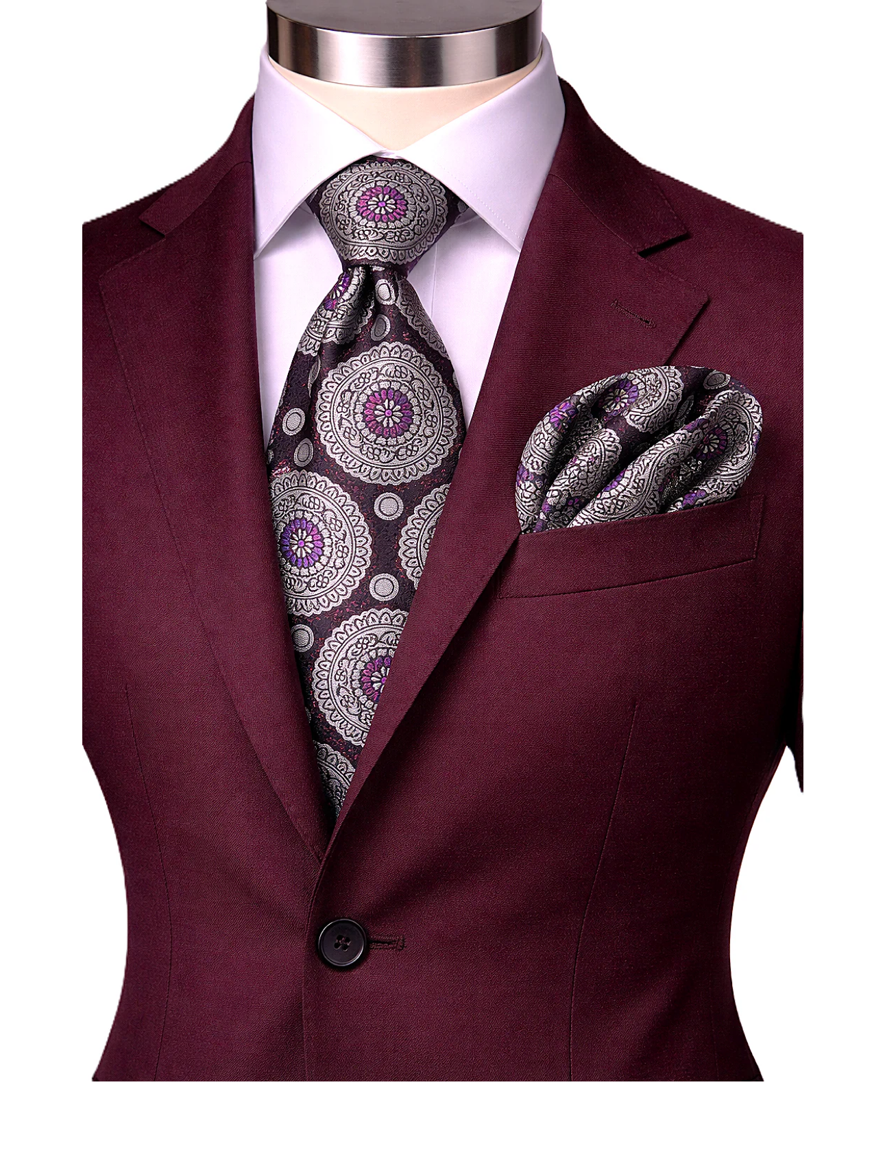 ANTHONY 5 | WINE & SILVER | TIE & POCKET SQAURE