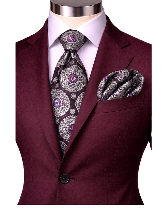 ANTHONY 5 | WINE & SILVER | TIE & POCKET SQAURE