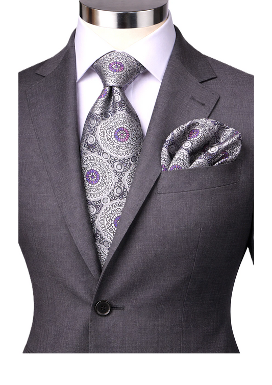 ANTHONY 6 | GREY & SILVER | TIE & POCKET SQAURE