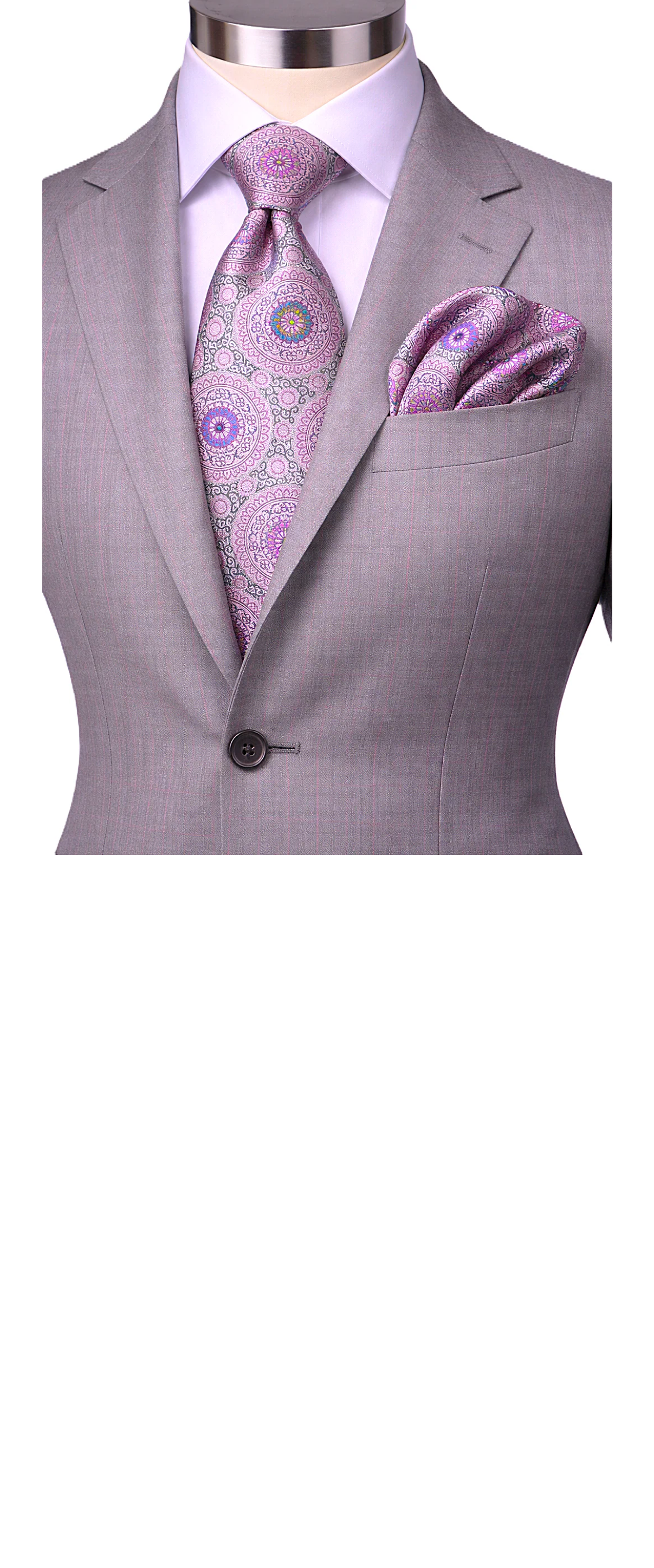 ANTHONY 7 | SILVER & PINK | TIE & POCKET SQAURE