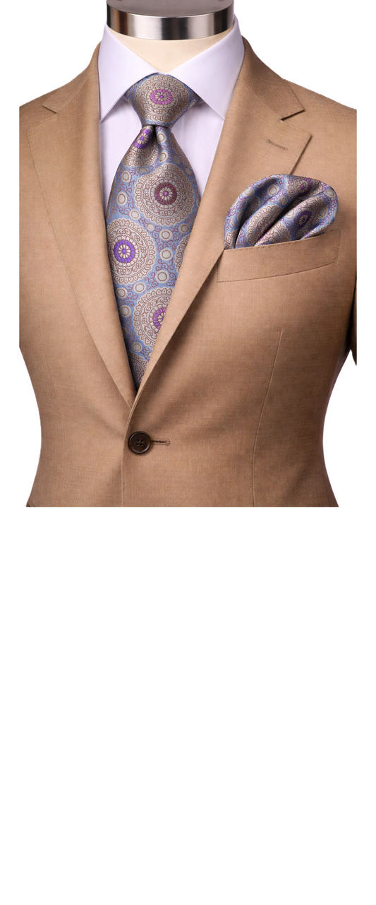 ANTHONY 8 | SKY BLUE & TAN | TIE & POCKET SQAURE