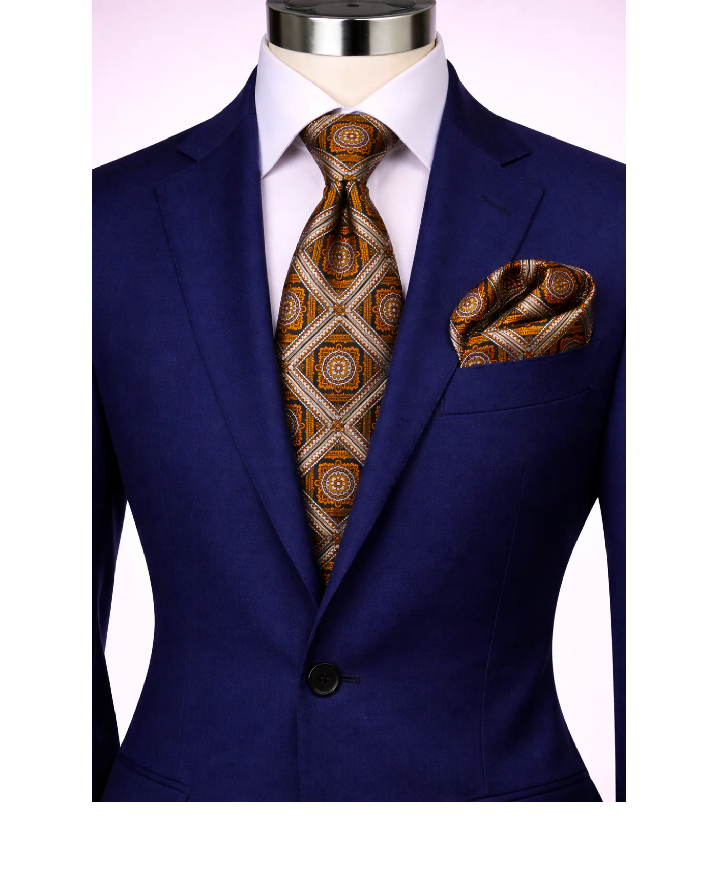 CARLO 1 | BURNT ORANGE & NAVY | TIE & POCKET SQAURE