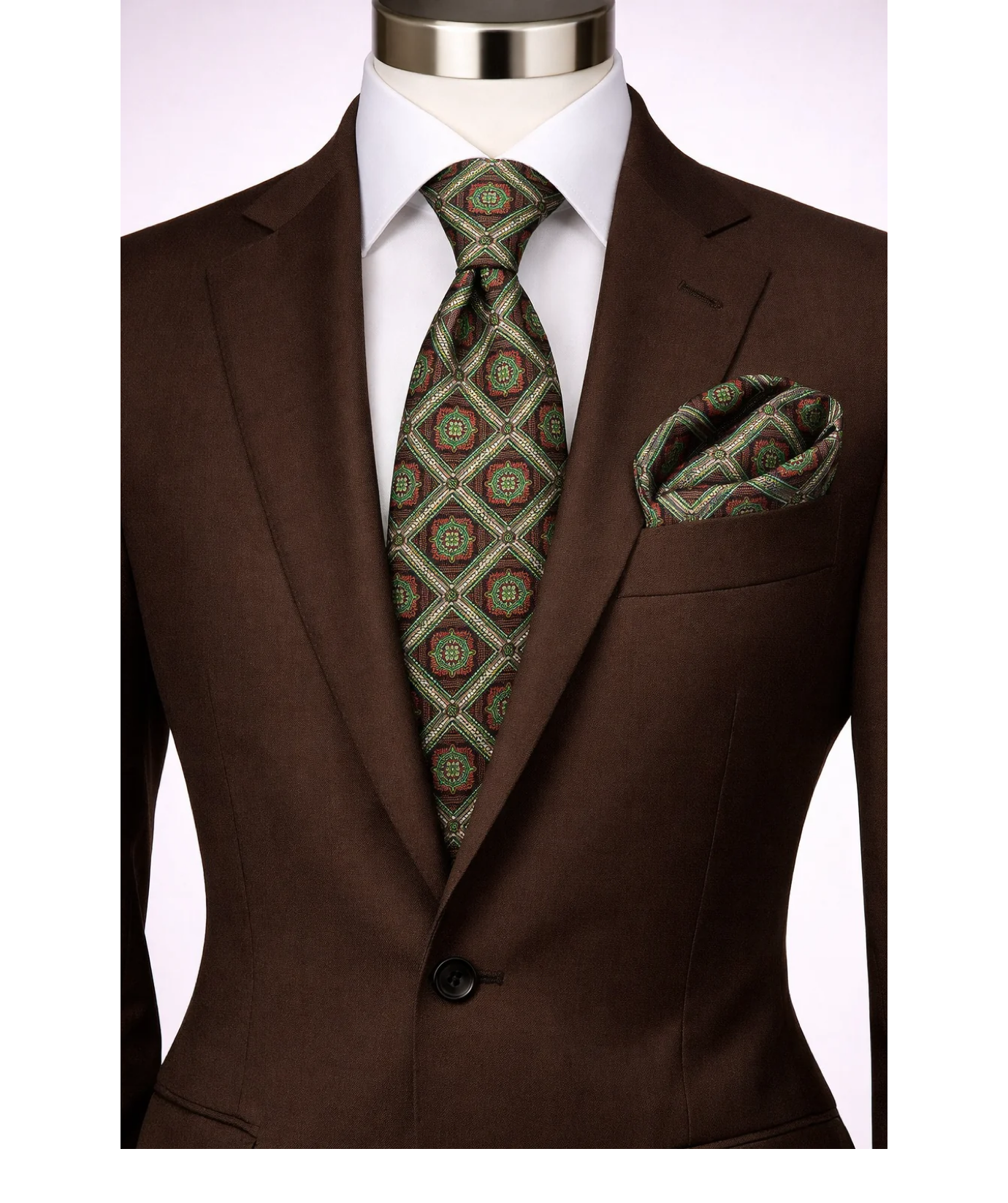 CARLO 3 | BROWN & GREEN | TIE & POCKET SQAURE
