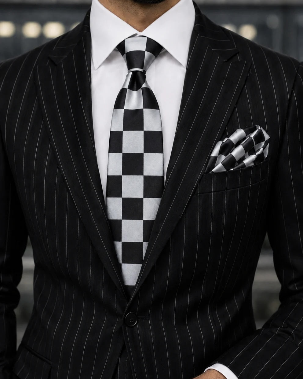 CHESS A1 | BLACK & SILVER | TIE & POCKET SQUARE