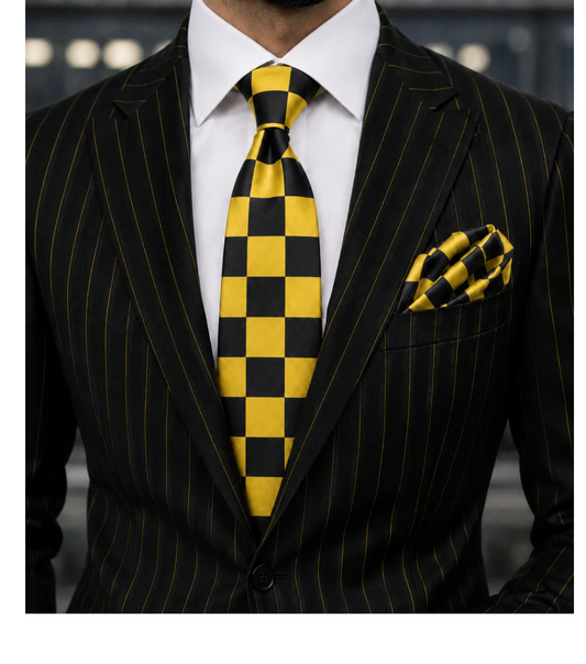 CHESS A2 | BLACK & GOLD | TIE & POCKET SQAURE