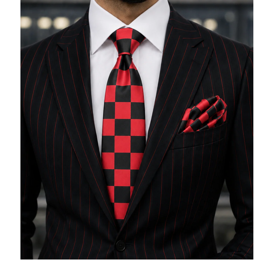 CHESS A3 | BLACK & RED | TIE & POCKET SQAURE