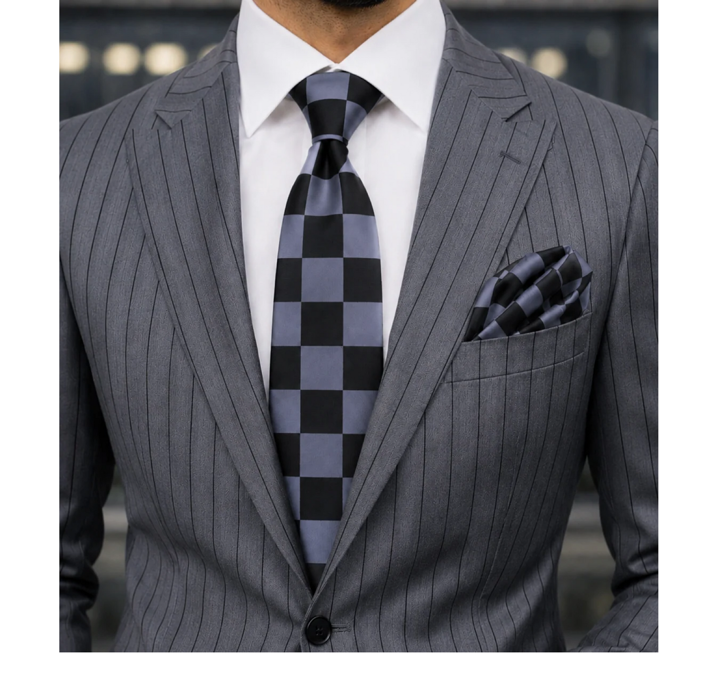 CHESS A6 | BLACK & DK GREY | TIE & POCKET SQAURE