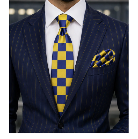 CHESS A8 | NAVY & YELLOW | TIE & POCKET SQAURE