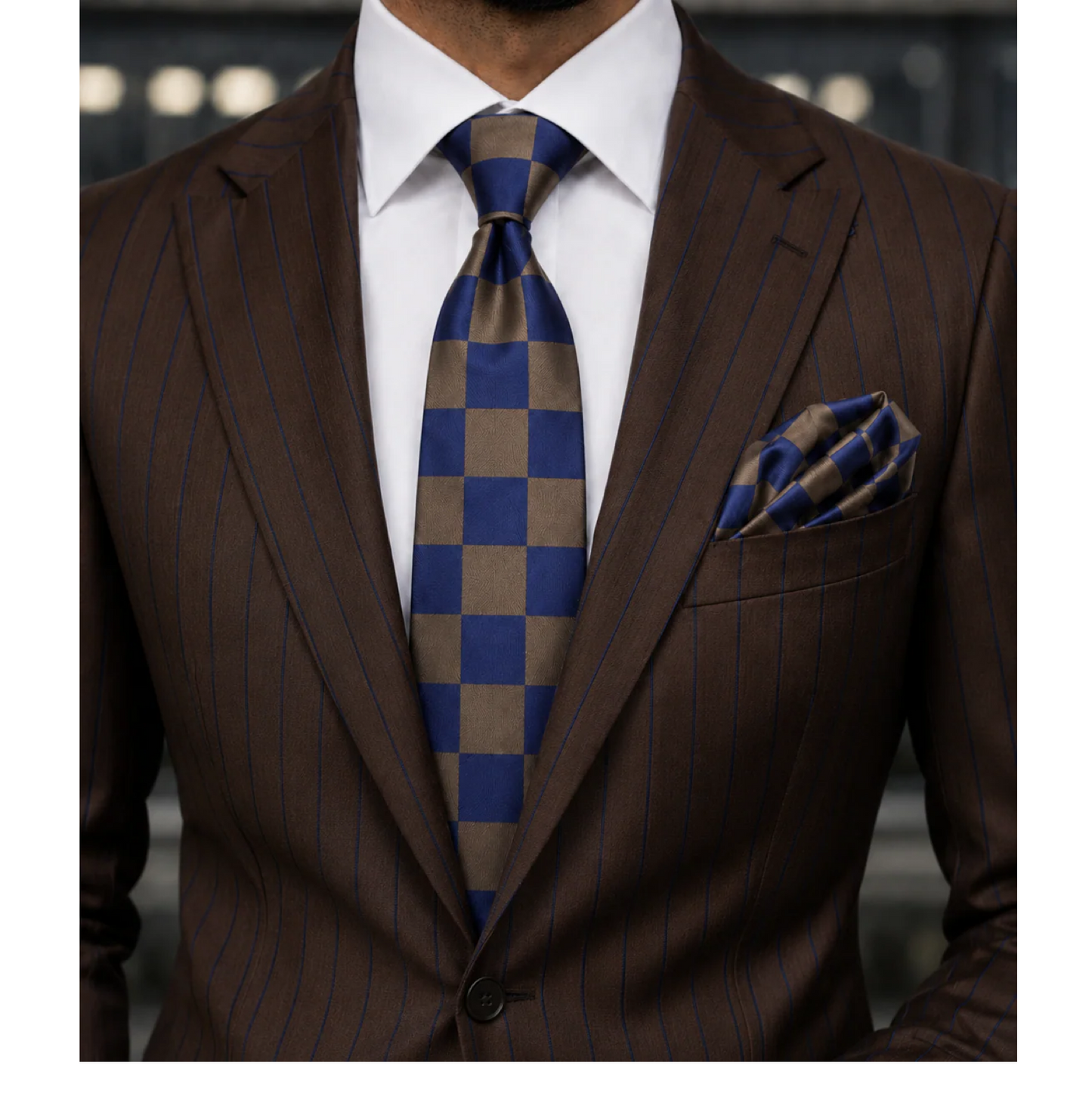 CHESS A9 | NAVY & BROWN | TIE & POCKET SQAURE