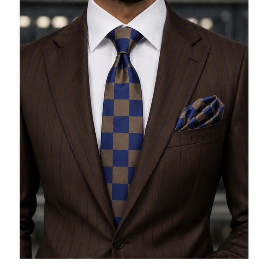 CHESS A9 | NAVY & BROWN | TIE & POCKET SQAURE