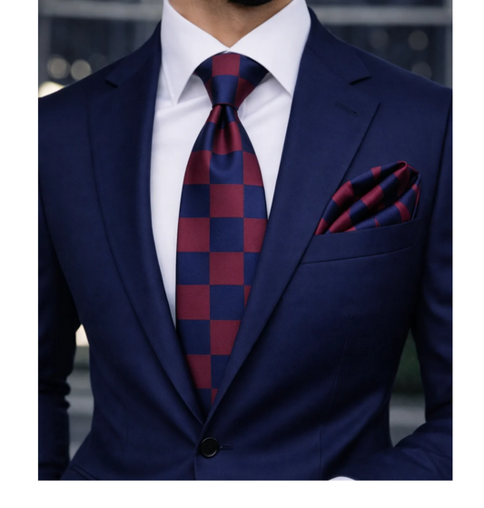 CHESS B10 | NAVY & WINE | TIE & POCKET SQAURE