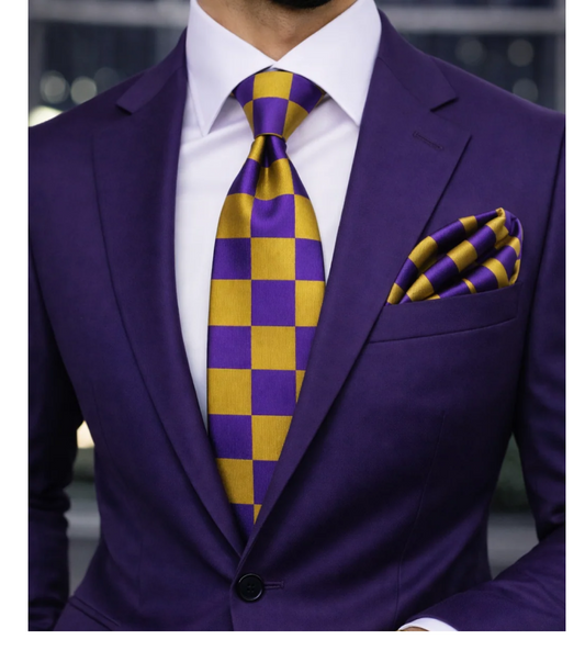 CHESS B1 | PURPLE & GOLD | TIE & POCKET SQAURE