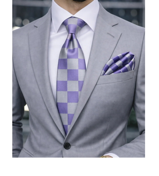 CHESS B4 | LAVENDER & SILVER | TIE & POCKET SQAURE
