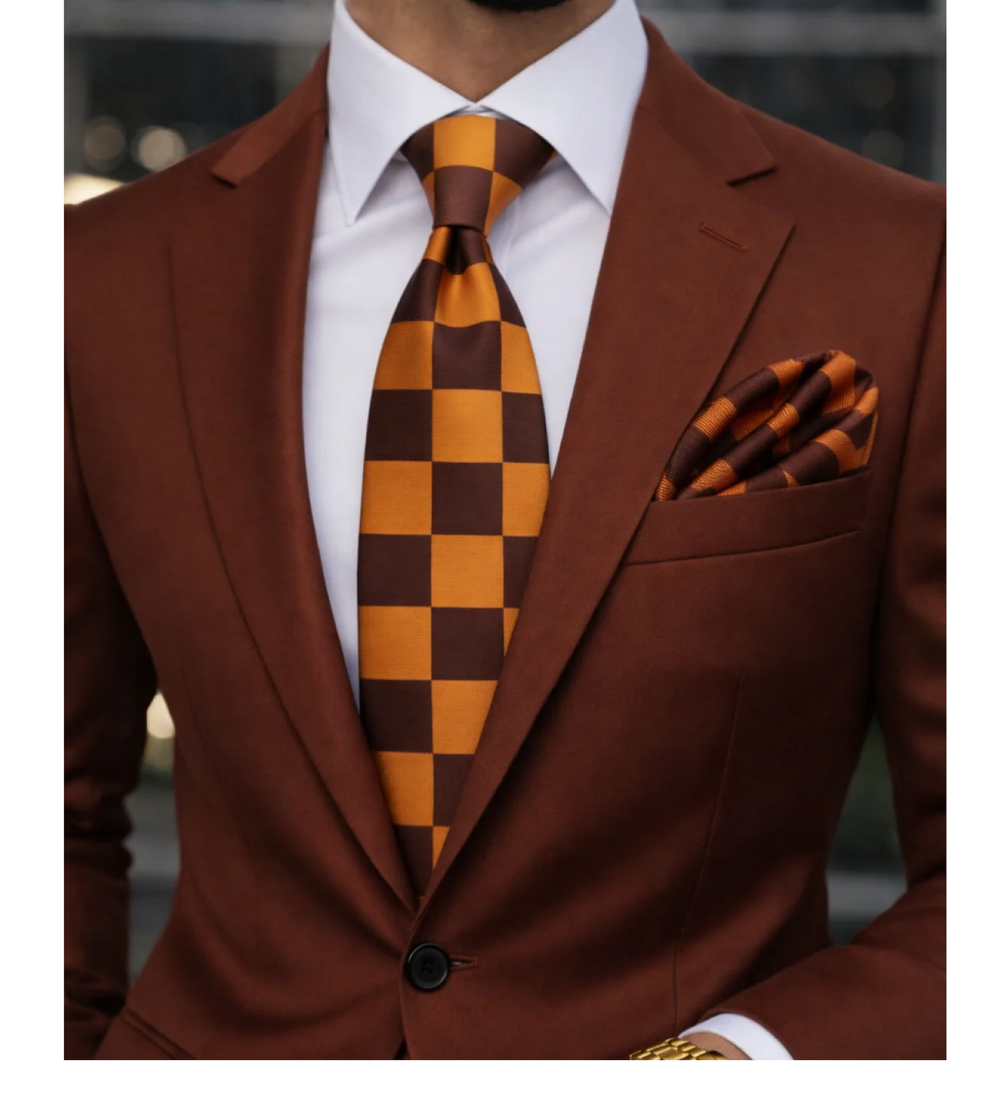 CHESS B6 | BROWN & ORANGE | TIE & POCKET SQAURE