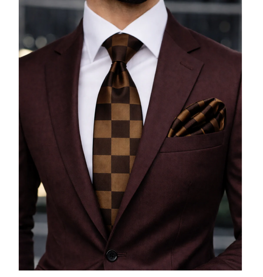 CHESS B7 | BROWN & BEIGE | TIE & POCKET SQAURE