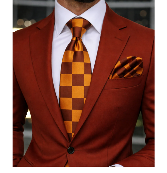 CHESS B8 | RUST & ORANGE | TIE & POCKET SQAURE