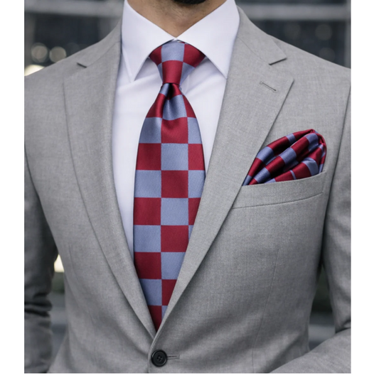 CHESS B9 | GREY & WINE | TIE & POCKET SQAURE